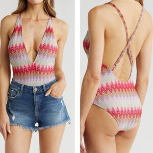 NWT Show Me Your MuMu Biarritz Zigzag Knit Bodysuit In Riviera Zigzag Crochet XL